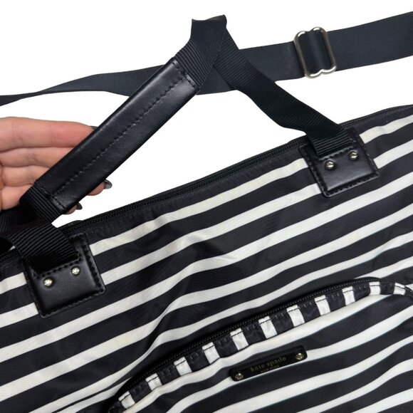 Kate Spade New York Bon Voyage Foldable Travel Duffle Bag β Black & White Stripe - Picture 13 of 17